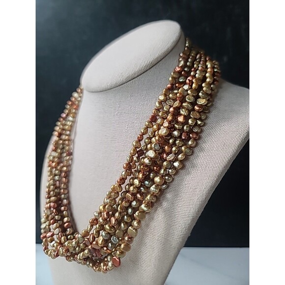 925 Sterling Silver Multistrand & Multicolored Pearl Beaded Necklace Adjustable - Picture 2 of 10